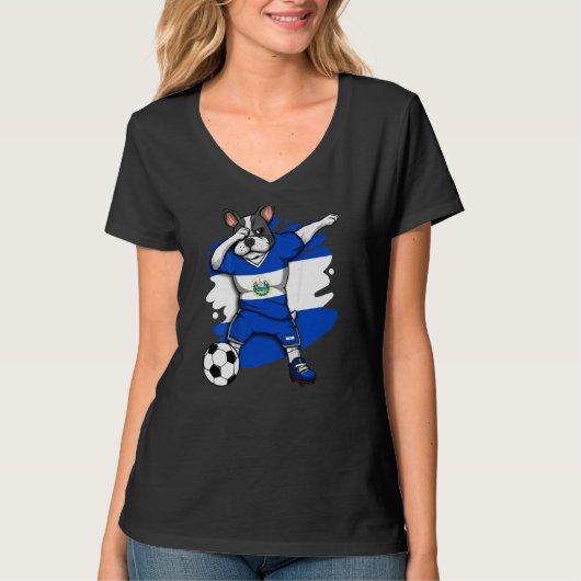 Dab French Bulldog El Salvador Soccer Fans Jersey T-shirt (Voorkant)
