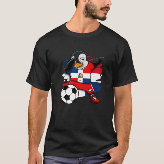 Dab Penguin Dominican Republic Soccer Fans Jersey T-shirt (Voorkant)