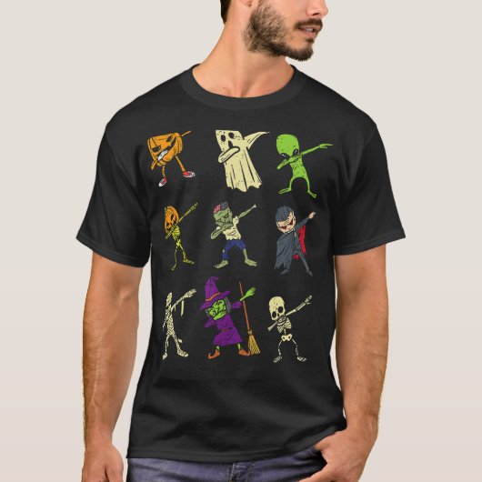 Dab Pumpkin Skeleton Ghost Alien Zombie Halloween T-shirt (Voorkant)