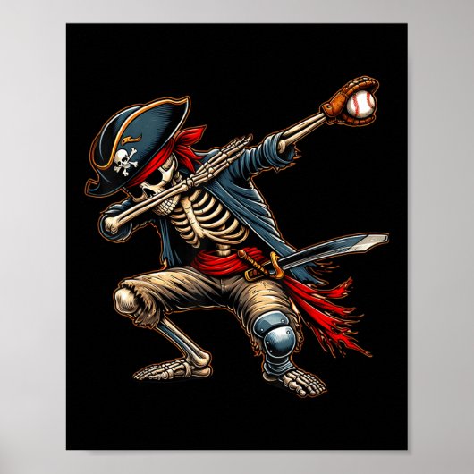 Dab Skelet Dabbing Skelet Piraat Honkbal Poster (Voorkant)