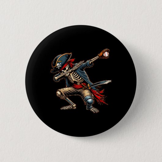 Dab Skeleton Dabbing Skeleton Pirate Baseball Ronde Button 5,7 Cm (Voorkant)