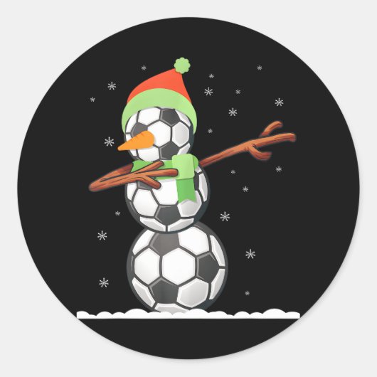 Dab Snowman gemaakt van Voetballen Funny Christmas Ronde Sticker (Voorkant)