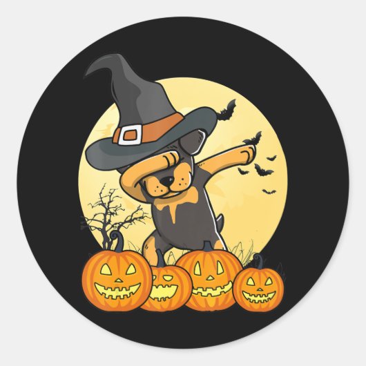 dababrottweiler dab dans grappige hond halloween ronde sticker (Voorkant)