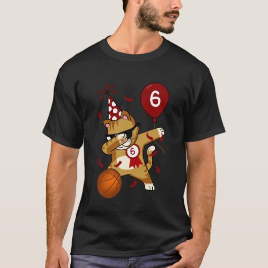 Dabben Cool Cat Basketbal 6de Verjaardag T-shirt (Voorkant)
