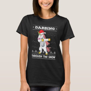 Dabben door de sneeuw dab eenhoorn lelijke kerst t-shirt