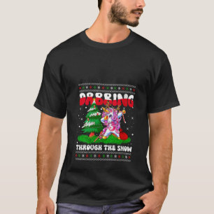 Dabben door de sneeuw eenhoorn kerstverlichting t-shirt