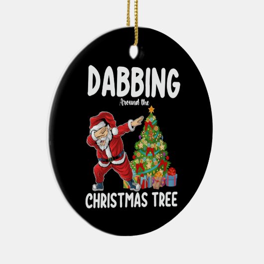 Dabben rond de kerstboom Santa Holiday Keramisch Ornament (Rechts)