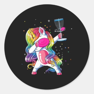 Dabbende Eenhoorn Discgolf Speler Liefhebber Mat Ronde Sticker