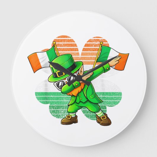 Dabbende Leprechaun voor Kinderen Jongens Mannen J Grote Klok (Voorkant)