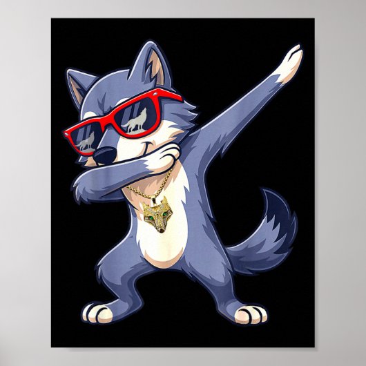 Dabbende Wolf Cool Rode Zonnebril Dieren Wolvenlie Poster (Voorkant)