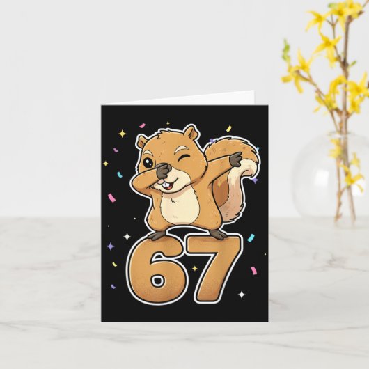 Dabbing 67 Squirrel 67 Funny Six Seven Gen Z Slang Kaart (Gele Bloem)