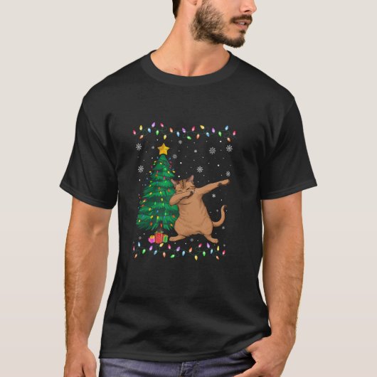 Dabbing Abyssinian Cat Xmas Tree Lights Ugly Chris T-shirt (Voorkant)
