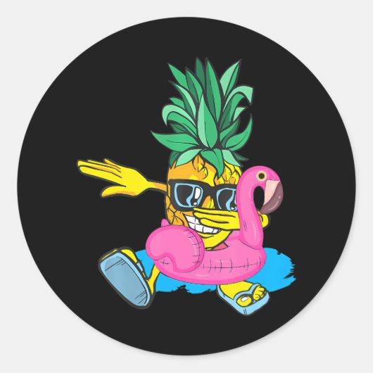 Dabbing Ananas Flamingo Float Aloha Stranden Ronde Sticker (Voorkant)