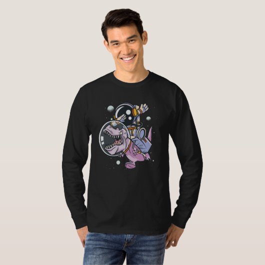 Dabbing Astronaut Ridining Dinosaur Space Astronom T-shirt (Voorkant volledig)