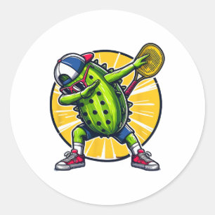 Dabbing augurk dansen komkommer spelen pickleball ronde sticker