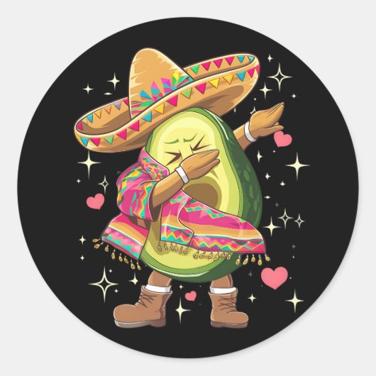 Dabbing Avocado Cinco De Mayo Grappige Mexicaanse Ronde Sticker (Voorkant)