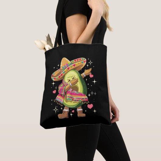 Dabbing Avocado Cinco De Mayo Grappige Mexicaanse Tote Bag (Dichtbij)