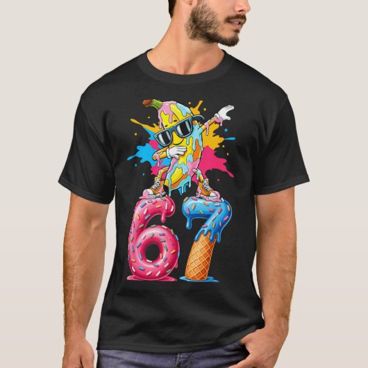 Dabbing Banana 67 Ice Cream Drip Funny Six Seven M T-shirt (Voorkant)