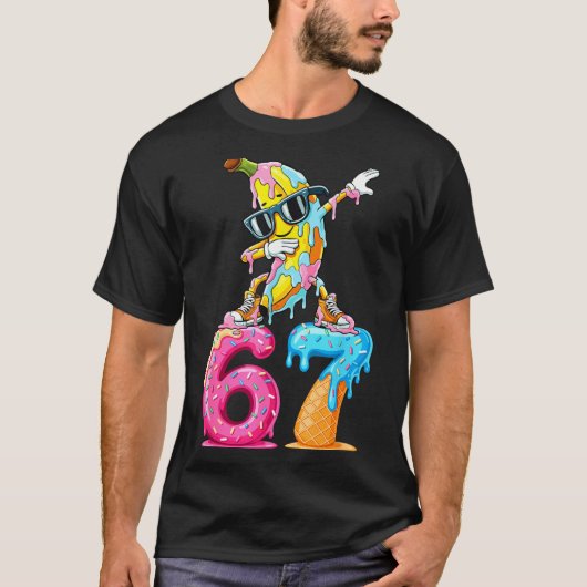 Dabbing Banana 67 Ice Cream Drip Funny Six Seven M T-shirt (Voorkant)