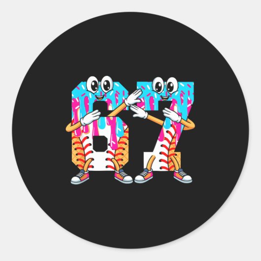 Dabbing Baseball Ice Cream Drip Number 67 Birthday Ronde Sticker (Voorkant)
