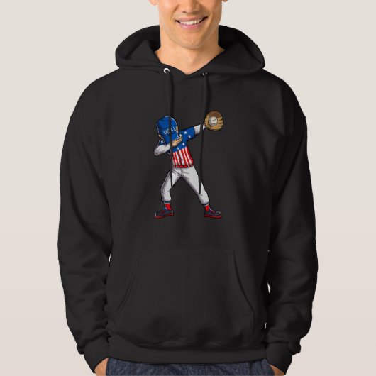 Dabbing Baseball Player 4th Of July USA American F Hoodie (Voorkant)