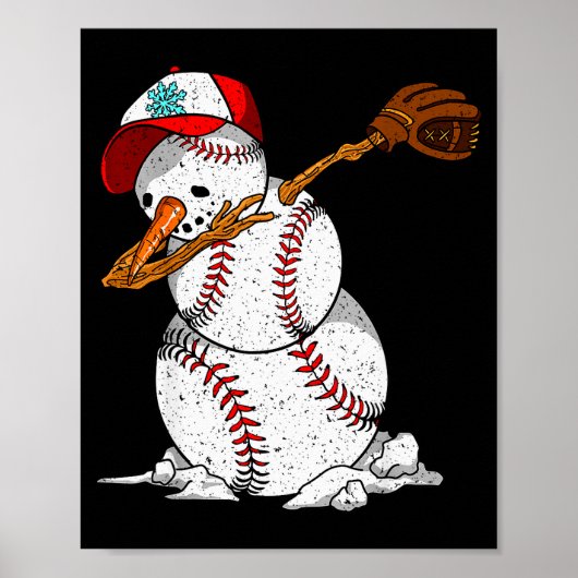 Dabbing Baseball Snowman Snow Christmas Xmas Holid Poster (Voorkant)