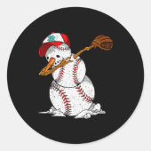 Dabbing Baseball Snowman Snow Christmas Xmas Holid Ronde Sticker (Voorkant)