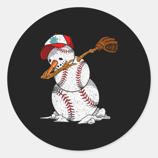 Dabbing Baseball Snowman Snow Christmas Xmas Holid Ronde Sticker (Voorkant)