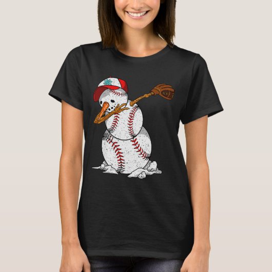 Dabbing Baseball Snowman Snow Christmas Xmas Holid T-shirt (Voorkant)