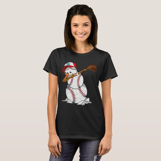 Dabbing Baseball Snowman Snow Christmas Xmas Holid T-shirt (Voorkant volledig)