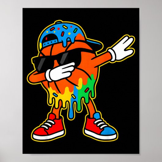 Dabbing Basketball Ice Cream Drip Boys Basketball  Poster (Voorkant)