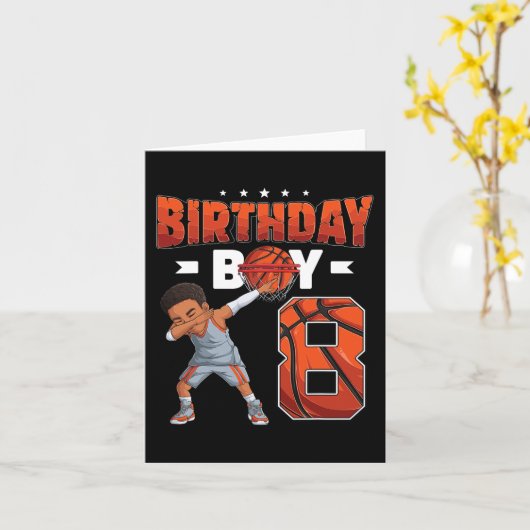 Dabbing Basketbalspeler 8 Jaar Oude Jongen 8e Verj Kaart (Gele Bloem)