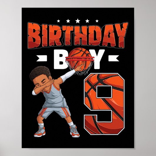 Dabbing basketbalspeler 9 jaar oud jongen 9e geboo poster (Voorkant)