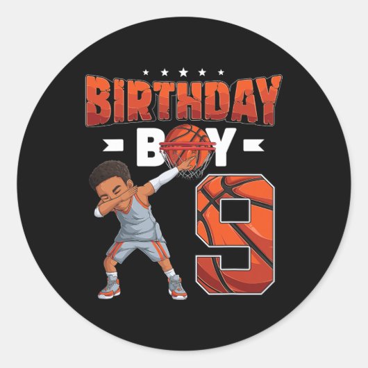 Dabbing basketbalspeler 9 jaar oud jongen 9e geboo ronde sticker (Voorkant)
