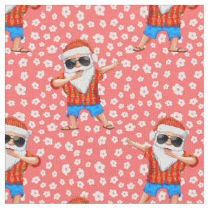 Dabbing Beach Santa Claus in a Aloha Shirt Tropica Stof
