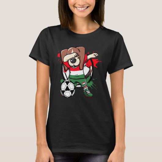 Dabbing Beagle Dog Hongarije Voetbal Fans Jersey V T-shirt (Voorkant)