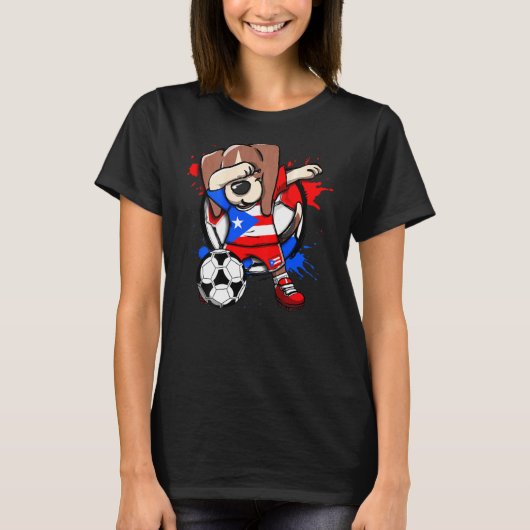 Dabbing Beagle Dog Puerto Rico Voetbal Fans Jersey T-shirt (Voorkant)