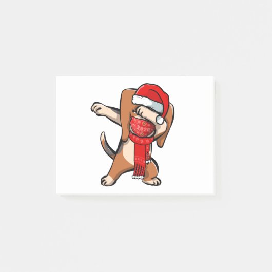 Dabbing Beagle draagt gezichtsmasker Dab Dance Cut Post-it® Notes (Voorkant)