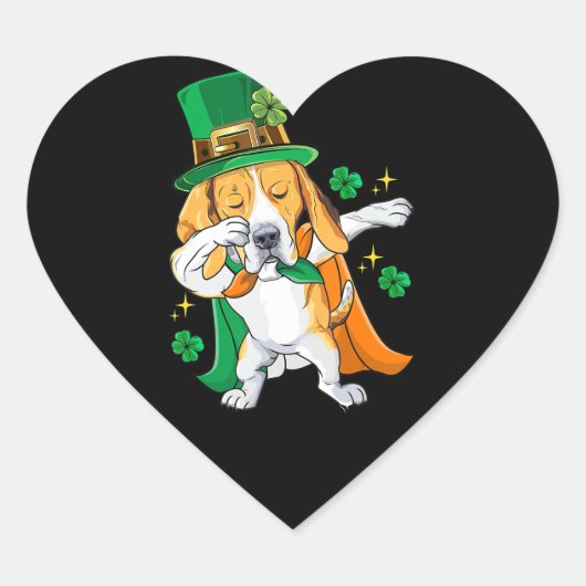 Dabbing Beagle Leprechaun St Patricks Day Gift Hart Sticker (Voorkant)