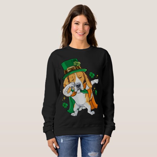 Dabbing Beagle Leprechaun St Patricks Day Trui (Voorkant volledig)