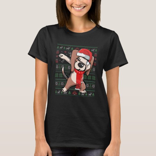 Dabbing Beagle Ugly KerstSweater Funny Party T-shirt (Voorkant)