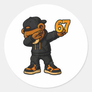 Dabbing Beer 67 Meme Grappige Brainrot Hip Hop Kin Ronde Sticker