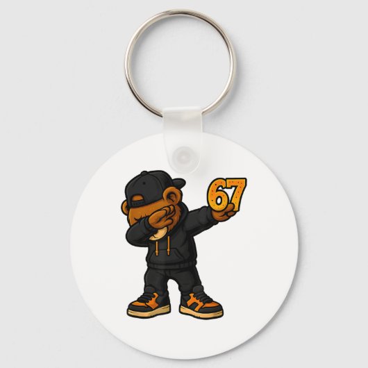 Dabbing Beer 67 Meme Grappige Brainrot Hip Hop Kin Sleutelhanger (Voorkant)