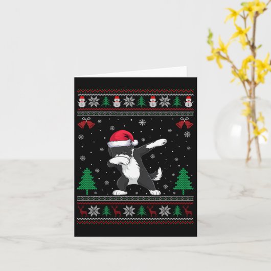 Dabbing Bernedoodle Dog Santa Hat Boys Meisjes Kin Kaart (Gele Bloem)