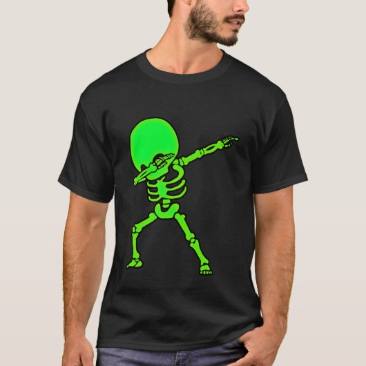 Dabbing Big Head Skeleton Neon Glow Funny T-shirt (Voorkant)