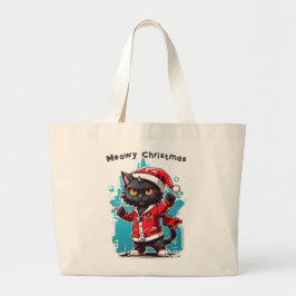 Dabbing Black Cat: Meowy Kerstfeesten Grote Tote Bag