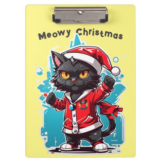 Dabbing Black Cat: Meowy Kerstfeesten Klembord (Voorkant)