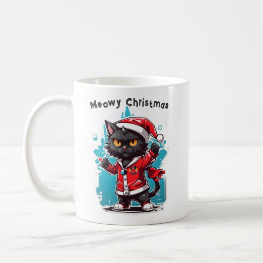 Dabbing Black Cat: Meowy Kerstfeesten Koffiemok (Links)