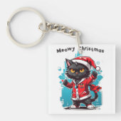 Dabbing Black Cat: Meowy Kerstfeesten Sleutelhanger (voorkant)