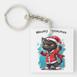 Dabbing Black Cat: Meowy Kerstfeesten Sleutelhanger